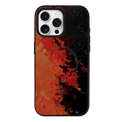 For iPhone 16 Pro Camouflage Mosaic Detachable Dual Magnetic PC Hybrid TPU Phone Case - Red Black - EDA009944606A