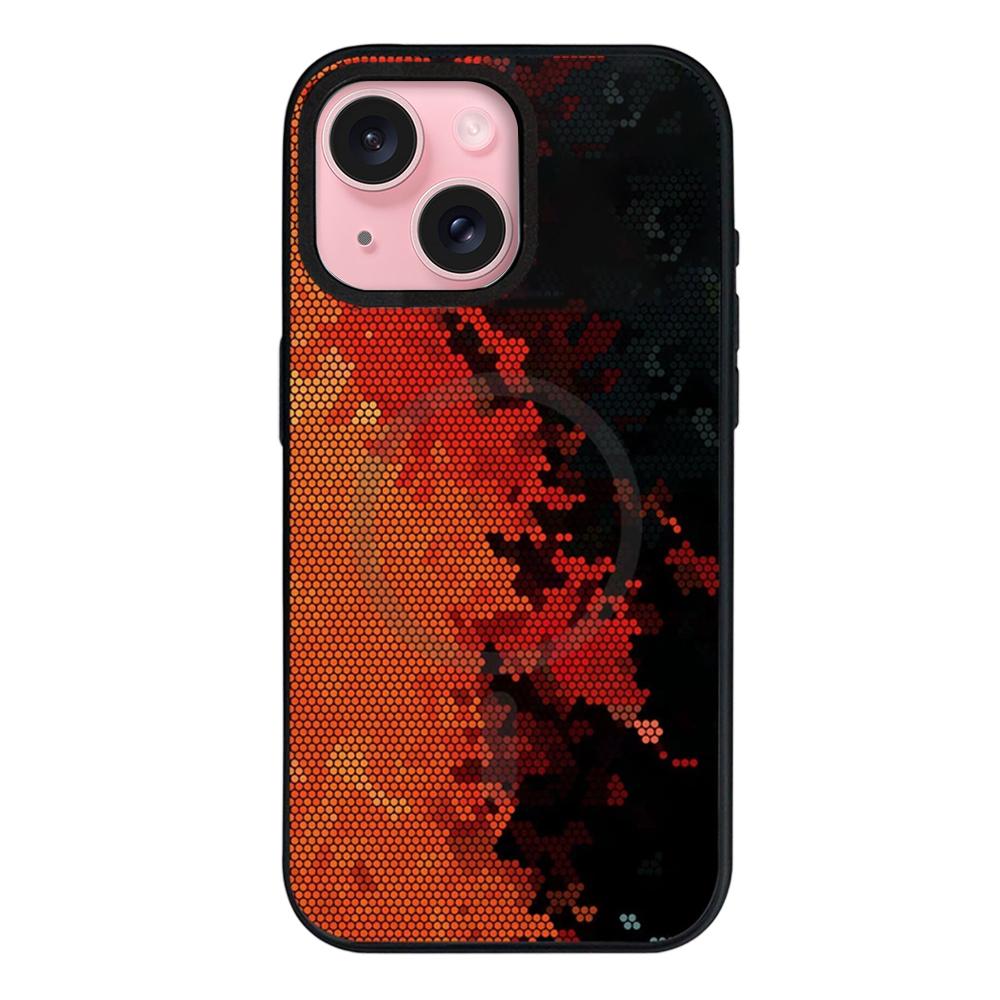 For iPhone 15 Plus Camouflage Mosaic Detachable Dual Magnetic PC Hybrid TPU Phone Case - Red Black - EDA009944611A