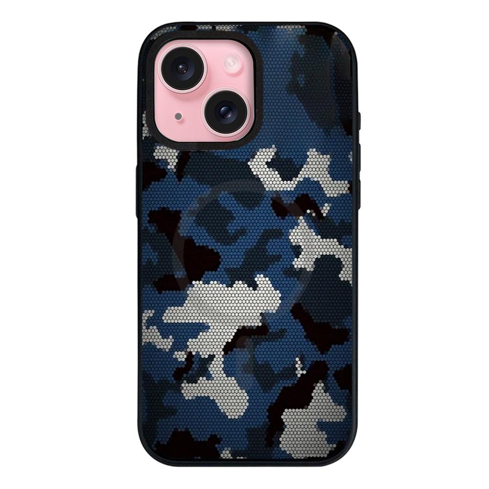For iPhone 15 Plus Camouflage Mosaic Detachable Dual Magnetic PC Hybrid TPU Phone Case - Camouflage - EDA009944611B