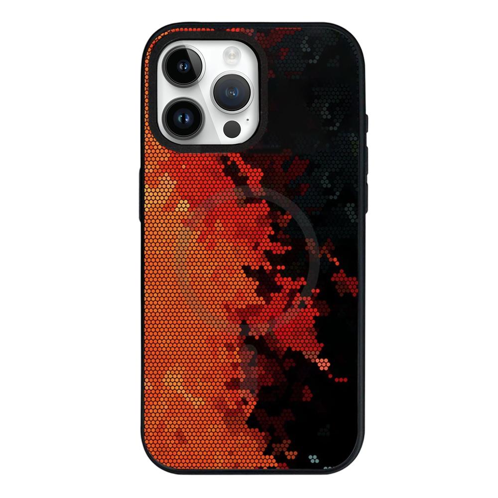 For iPhone 13 Pro Camouflage Mosaic Detachable Dual Magnetic PC Hybrid TPU Phone Case - Red Black - EDA009944618A