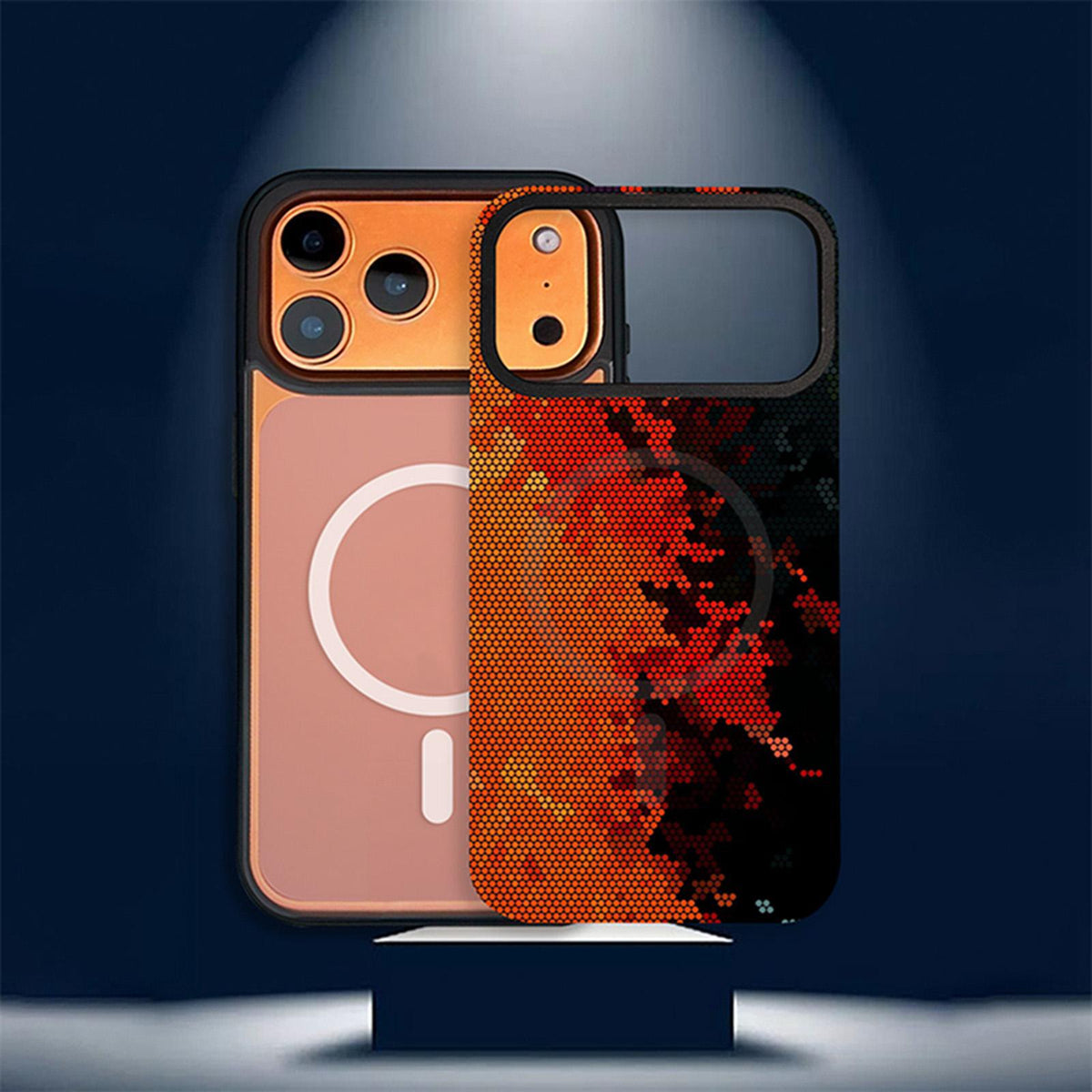 For iPhone 13 Pro Camouflage Mosaic Detachable Dual Magnetic PC Hybrid TPU Phone Case - Red Black - EDA009944618A