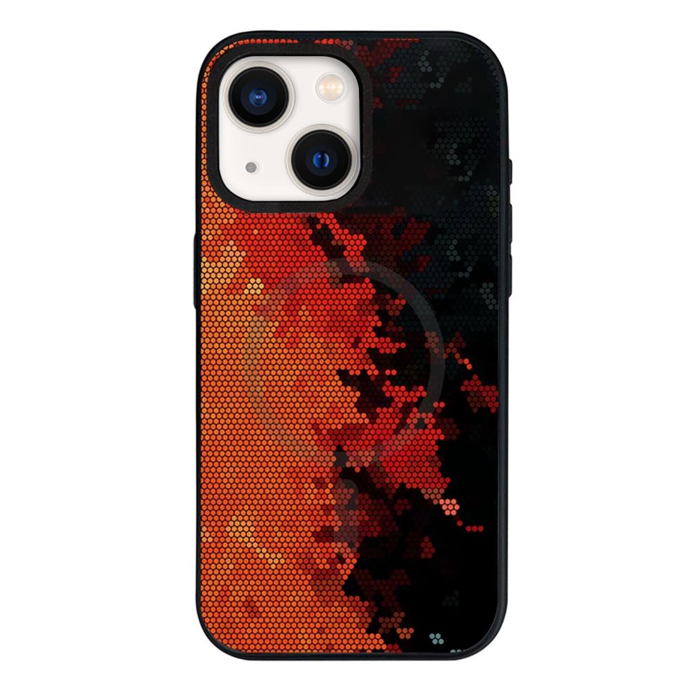 For iPhone 13 Camouflage Mosaic Detachable Dual Magnetic PC Hybrid TPU Phone Case - Red Black - EDA009944619A