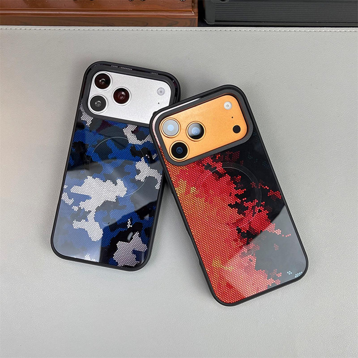 For iPhone 13 Pro Camouflage Mosaic Detachable Dual Magnetic PC Hybrid TPU Phone Case - Purple - EDA009944618G