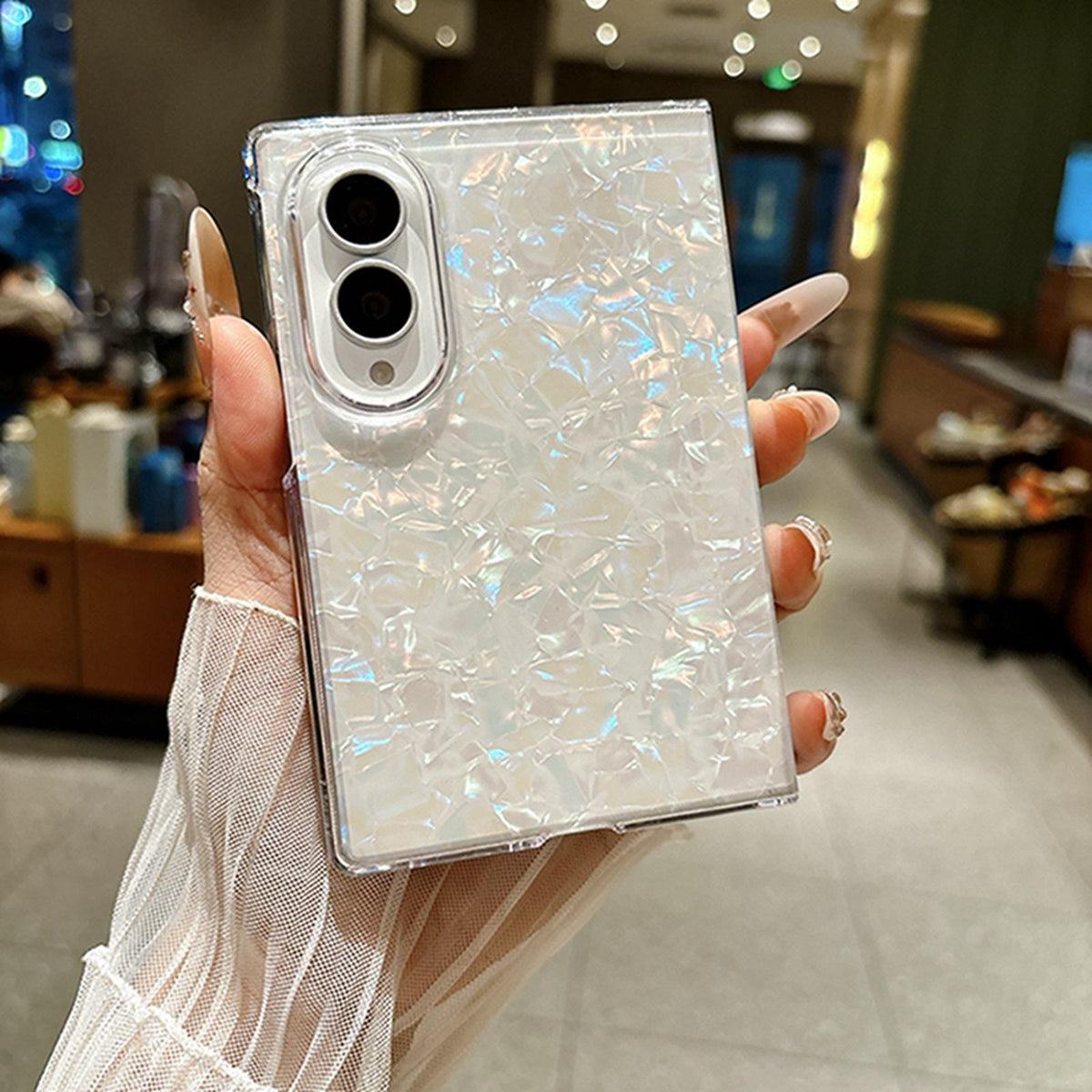 For Galaxy Z Fold8 5G Pearlescent Shell Texture Phone Case - White - EDA009945501C