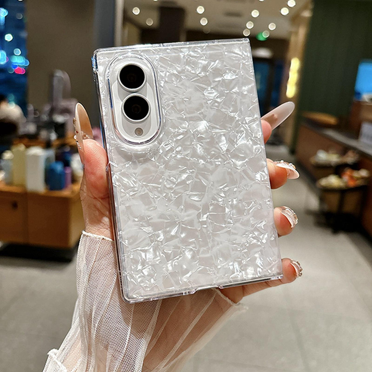 For Galaxy Z Fold8 5G Pearlescent Shell Texture Phone Case - Silver - EDA009945501D