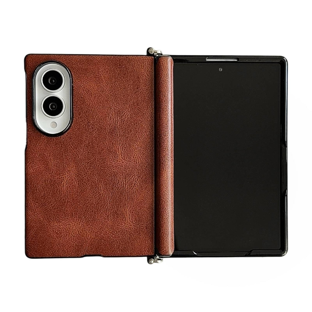 For Galaxy Z Fold8 5G Side Clamp Central Axis Magnetic Crazy Horse Leather Texture Phone Case - Dark Brown - EDA009946601A