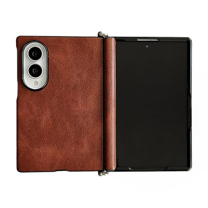 For Galaxy Z Fold8 5G Side Clamp Central Axis Magnetic Crazy Horse Leather Texture Phone Case - Dark Brown - EDA009946601A