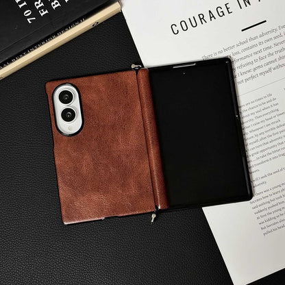 For Galaxy Z Fold8 5G Side Clamp Central Axis Magnetic Crazy Horse Leather Texture Phone Case - Dark Brown - EDA009946601A