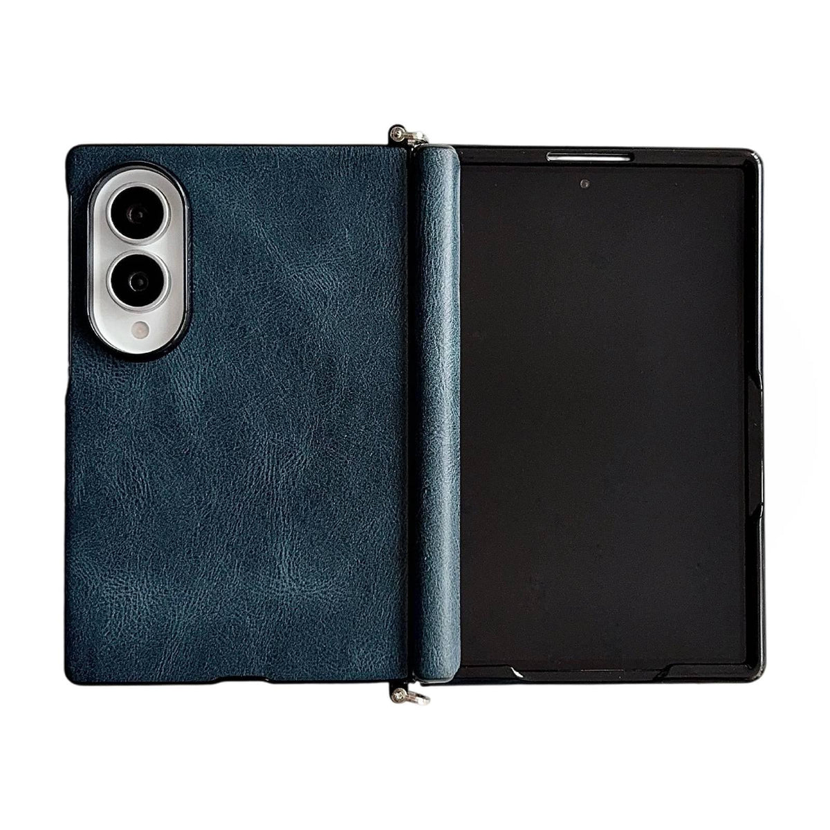 For Galaxy Z Fold8 5G Side Clamp Central Axis Magnetic Crazy Horse Leather Texture Phone Case - Blue - EDA009946601B