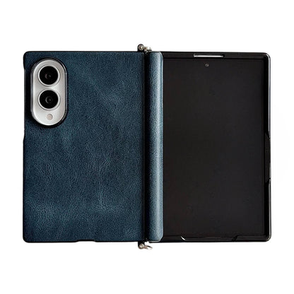 For Galaxy Z Fold8 5G Side Clamp Central Axis Magnetic Crazy Horse Leather Texture Phone Case - Blue - EDA009946601B