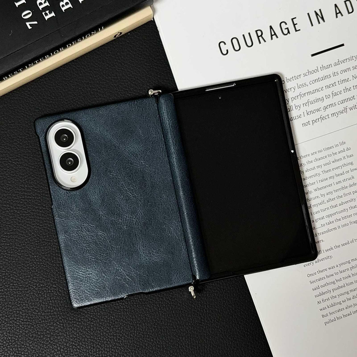 For Galaxy Z Fold8 5G Side Clamp Central Axis Magnetic Crazy Horse Leather Texture Phone Case - Blue - EDA009946601B