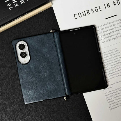 For Galaxy Z Fold8 5G Side Clamp Central Axis Magnetic Crazy Horse Leather Texture Phone Case - Blue - EDA009946601B