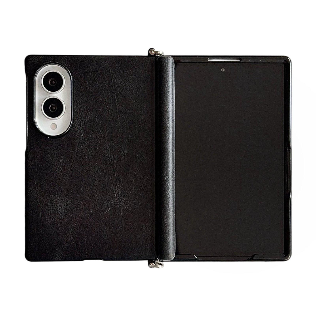 For Galaxy Z Fold8 5G Side Clamp Central Axis Magnetic Crazy Horse Leather Texture Phone Case - Black - EDA009946601C