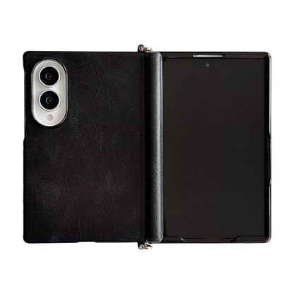 For Galaxy Z Fold8 5G Side Clamp Central Axis Magnetic Crazy Horse Leather Texture Phone Case - Black - EDA009946601C