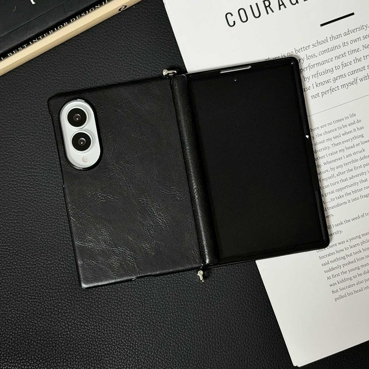 For Galaxy Z Fold8 5G Side Clamp Central Axis Magnetic Crazy Horse Leather Texture Phone Case - Black - EDA009946601C