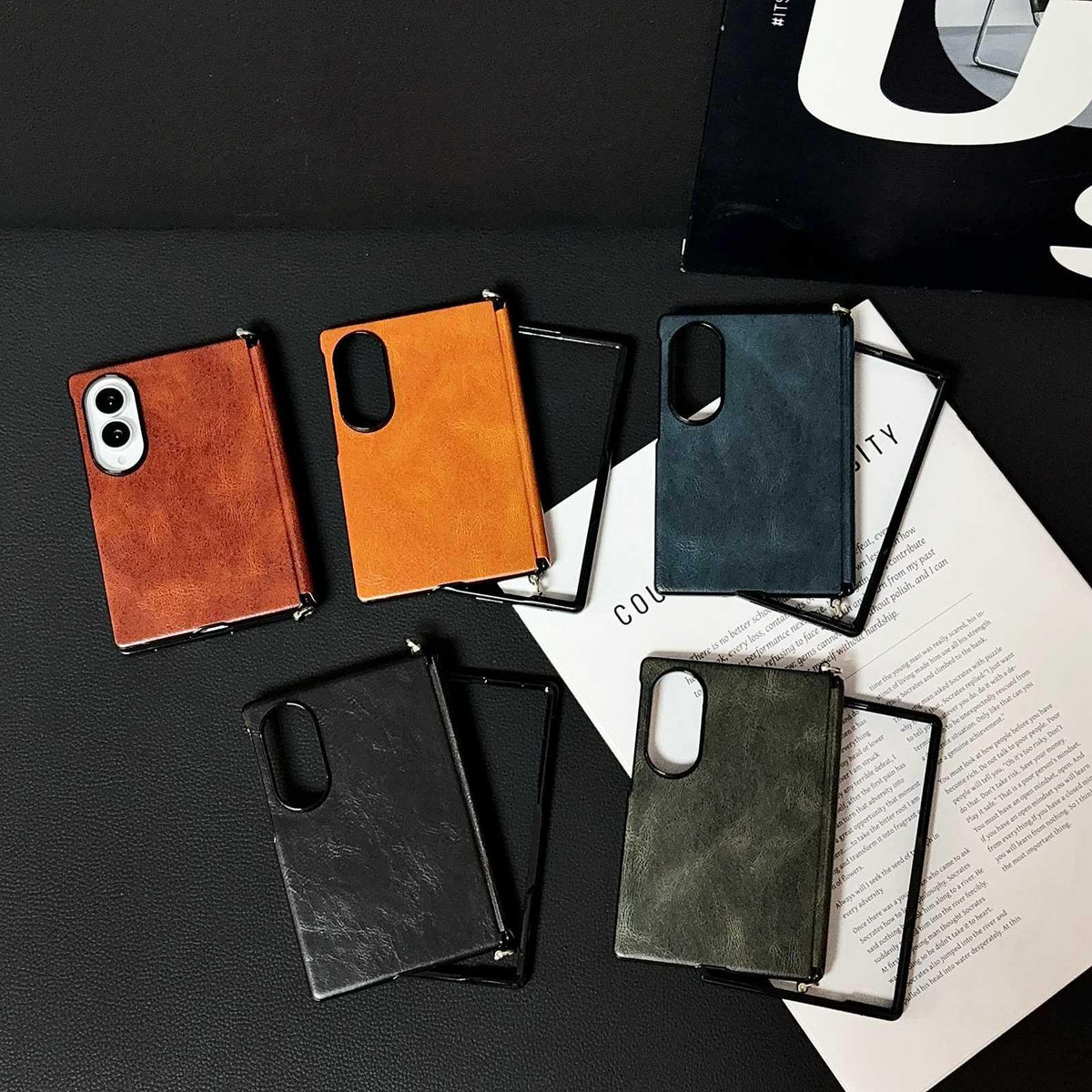 For Galaxy Z Fold8 5G Side Clamp Central Axis Magnetic Crazy Horse Leather Texture Phone Case - Black - EDA009946601C