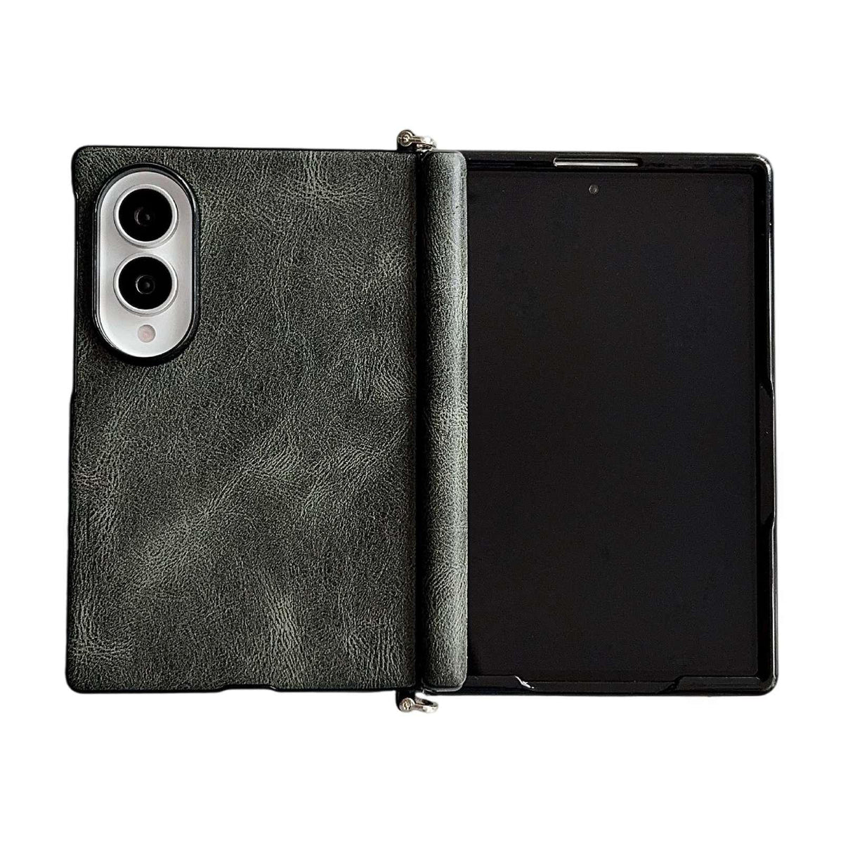 For Galaxy Z Fold8 5G Side Clamp Central Axis Magnetic Crazy Horse Leather Texture Phone Case - Green - EDA009946601D
