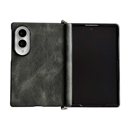 For Galaxy Z Fold8 5G Side Clamp Central Axis Magnetic Crazy Horse Leather Texture Phone Case - Green - EDA009946601D