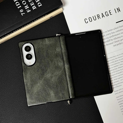 For Galaxy Z Fold8 5G Side Clamp Central Axis Magnetic Crazy Horse Leather Texture Phone Case - Green - EDA009946601D