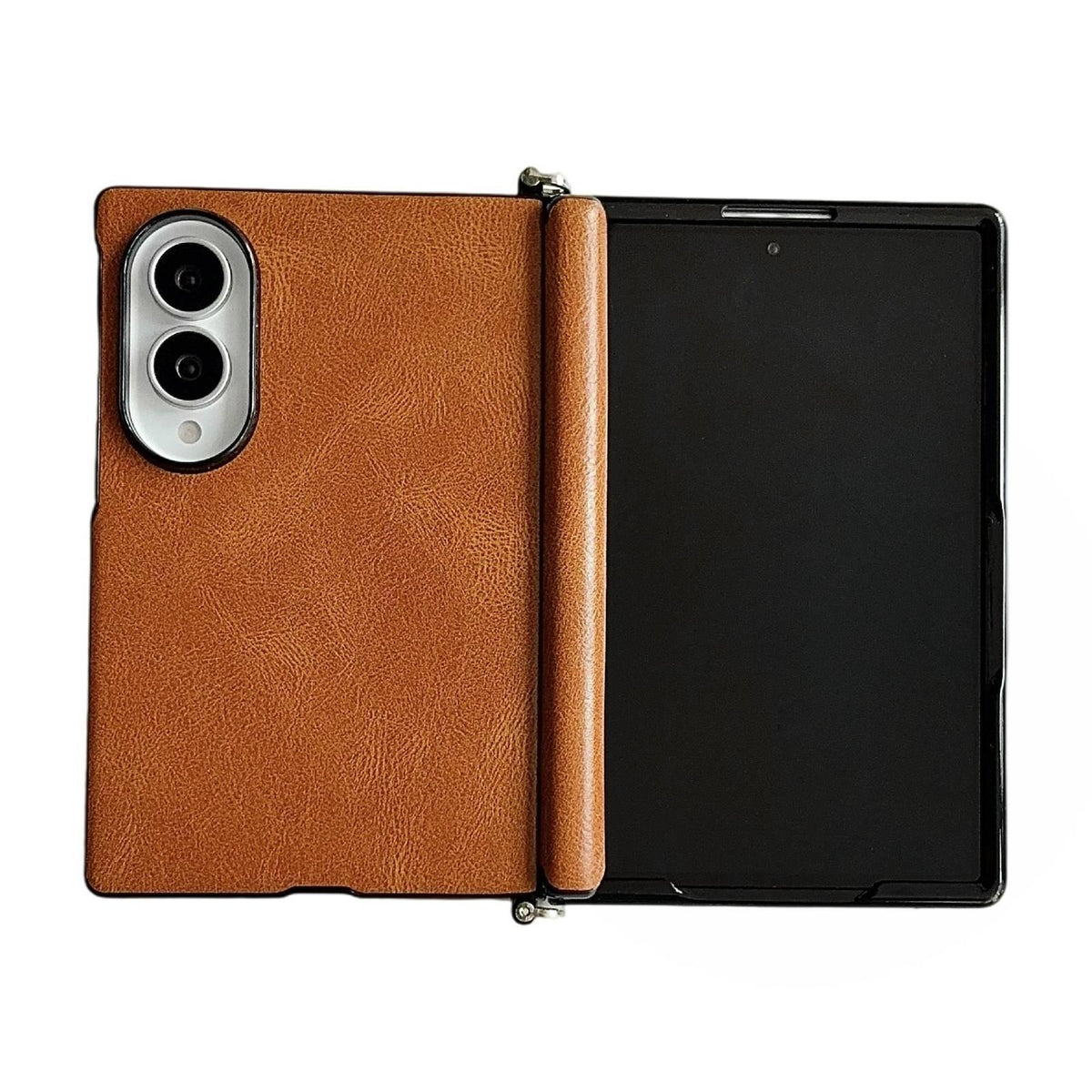 For Galaxy Z Fold8 5G Side Clamp Central Axis Magnetic Crazy Horse Leather Texture Phone Case - Light Brown - EDA009946601E