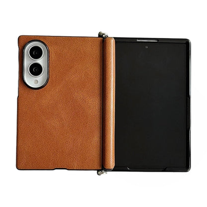 For Galaxy Z Fold8 5G Side Clamp Central Axis Magnetic Crazy Horse Leather Texture Phone Case - Light Brown - EDA009946601E