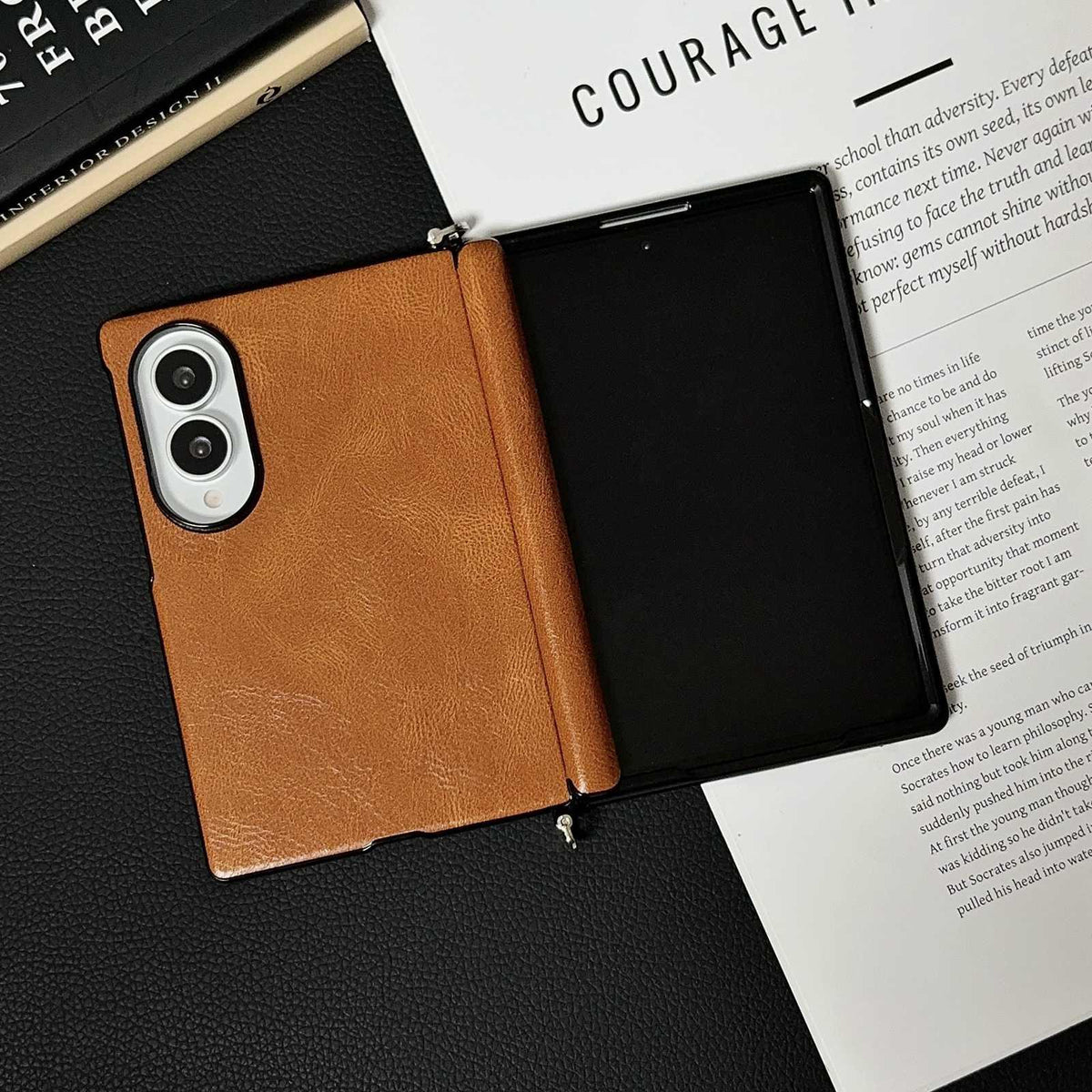 For Galaxy Z Fold8 5G Side Clamp Central Axis Magnetic Crazy Horse Leather Texture Phone Case - Light Brown - EDA009946601E