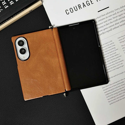For Galaxy Z Fold8 5G Side Clamp Central Axis Magnetic Crazy Horse Leather Texture Phone Case - Light Brown - EDA009946601E