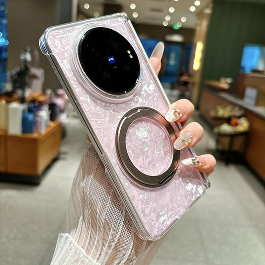 For vivo X Fold6 5G Axial Magnetic Shell Pattern Phone Case with 360 Holder - Pink - EDA009946801A