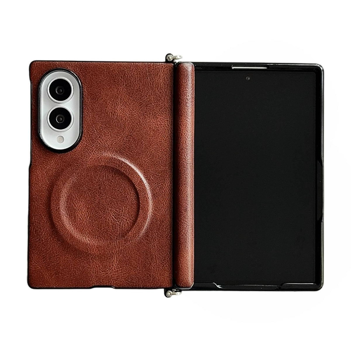 For Galaxy Z Fold8 5G Side Clamp Hinge Crazy Horse Texture Magnetic Leather Phone Case - Dark Brown - EDA009947001A