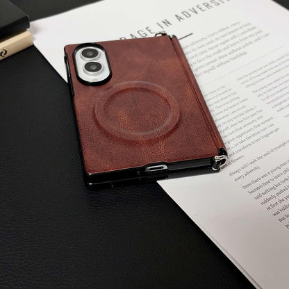 For Galaxy Z Fold8 5G Side Clamp Hinge Crazy Horse Texture Magnetic Leather Phone Case - Dark Brown - EDA009947001A