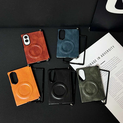 For Galaxy Z Fold8 5G Side Clamp Hinge Crazy Horse Texture Magnetic Leather Phone Case - Dark Brown - EDA009947001A