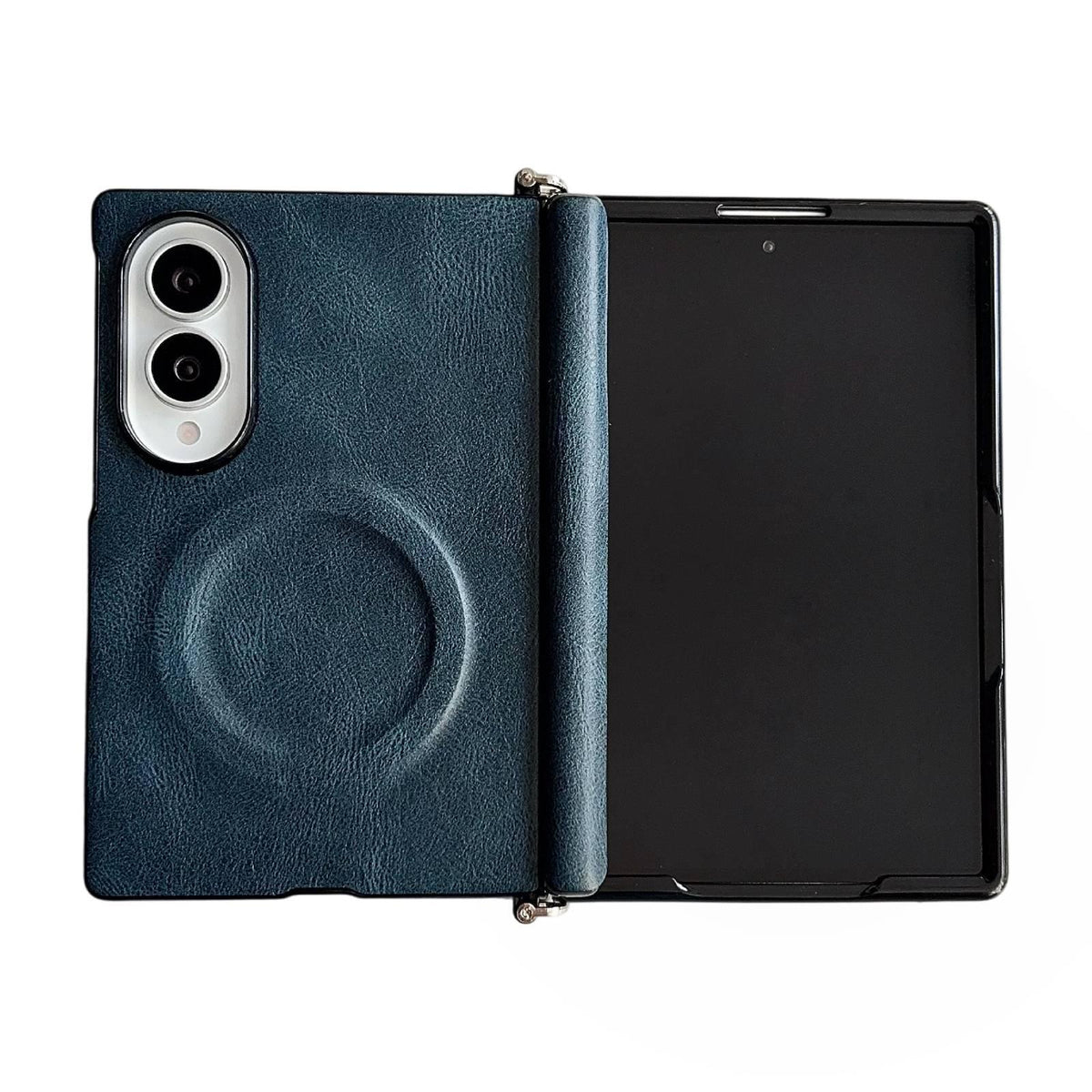 For Galaxy Z Fold8 5G Side Clamp Hinge Crazy Horse Texture Magnetic Leather Phone Case - Blue - EDA009947001B