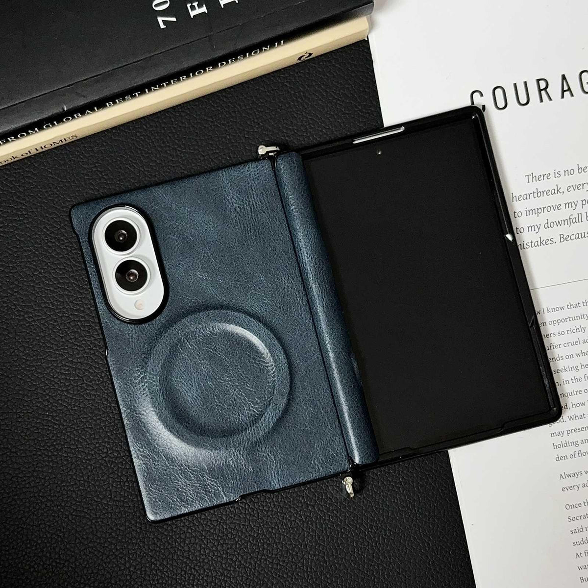 For Galaxy Z Fold8 5G Side Clamp Hinge Crazy Horse Texture Magnetic Leather Phone Case - Blue - EDA009947001B