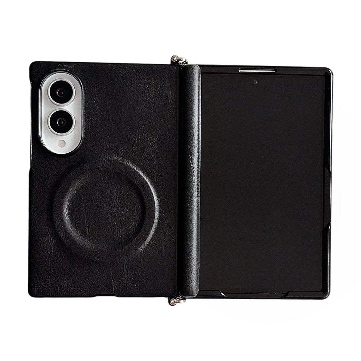 For Galaxy Z Fold8 5G Side Clamp Hinge Crazy Horse Texture Magnetic Leather Phone Case - Black - EDA009947001C