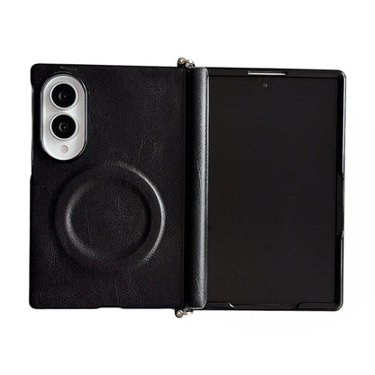 For Galaxy Z Fold8 5G Side Clamp Hinge Crazy Horse Texture Magnetic Leather Phone Case - Black - EDA009947001C