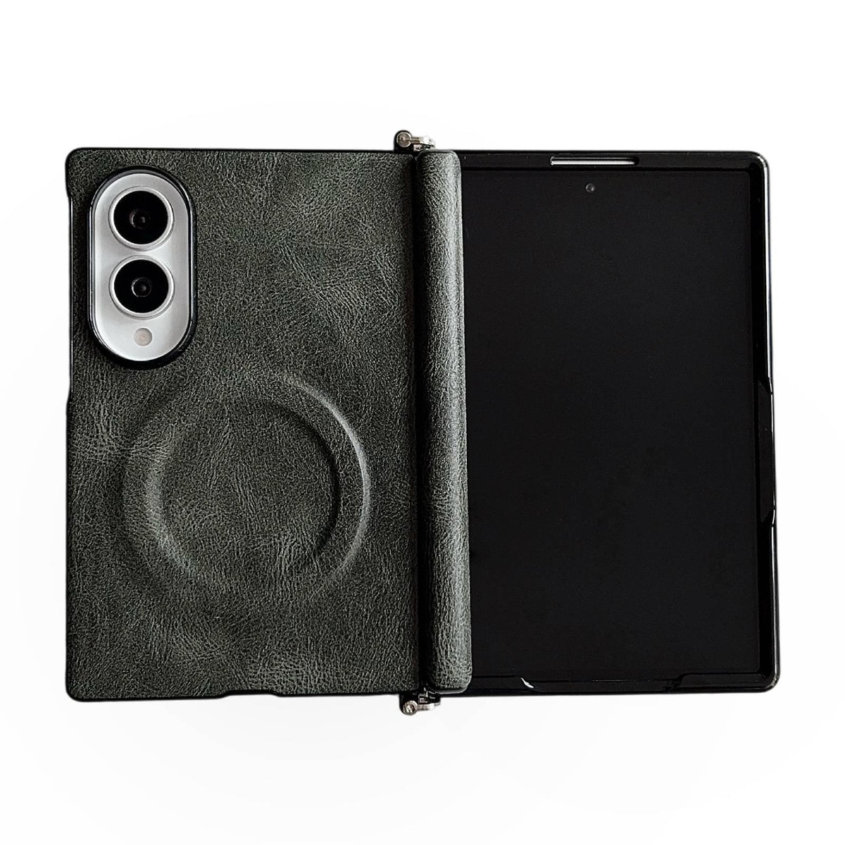 For Galaxy Z Fold8 5G Side Clamp Hinge Crazy Horse Texture Magnetic Leather Phone Case - Green - EDA009947001D