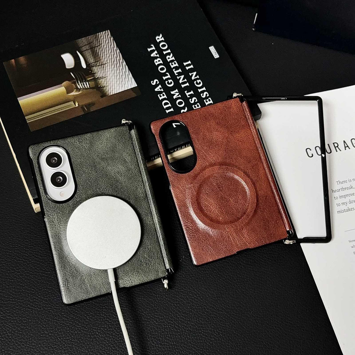 For Galaxy Z Fold8 5G Side Clamp Hinge Crazy Horse Texture Magnetic Leather Phone Case - Green - EDA009947001D