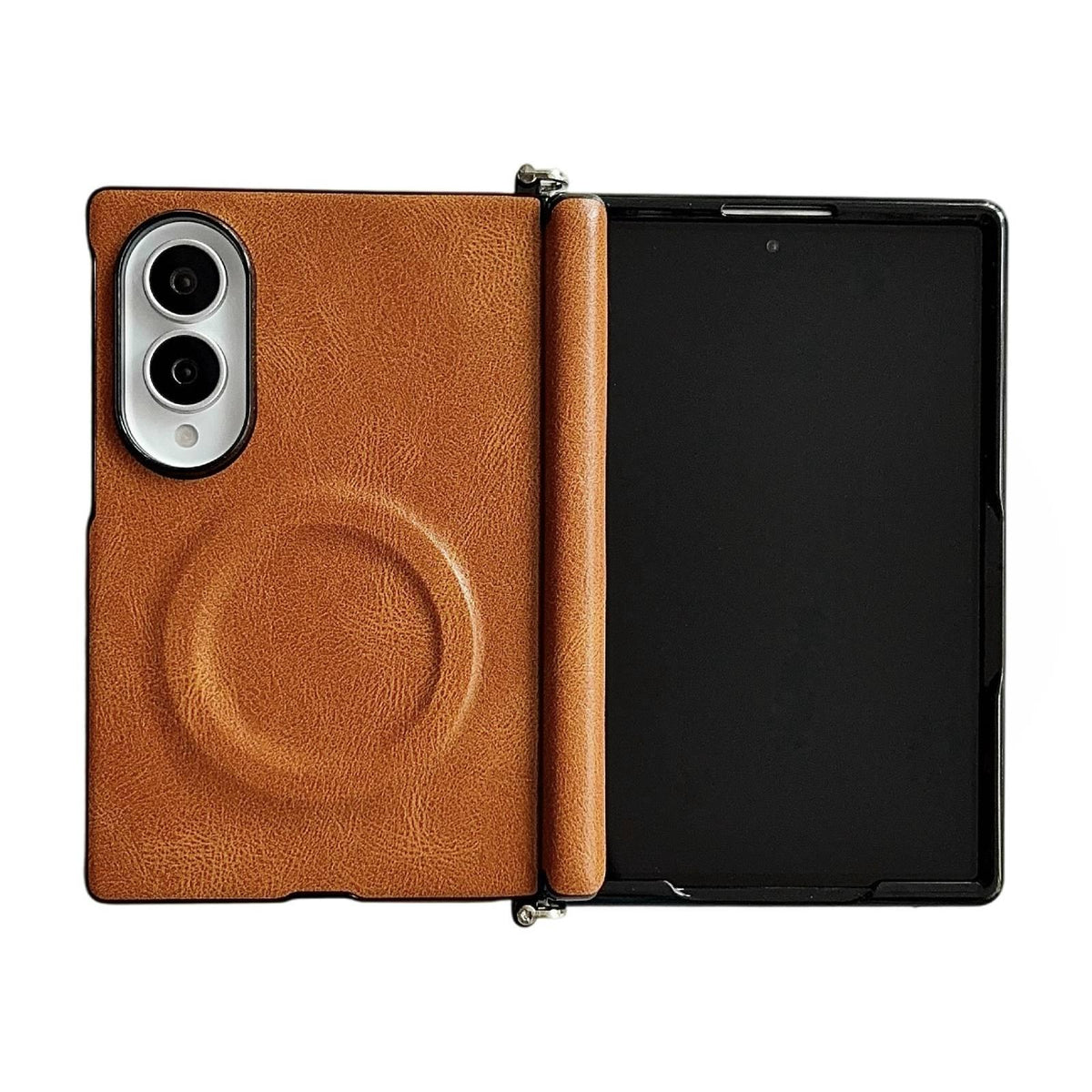 For Galaxy Z Fold8 5G Side Clamp Hinge Crazy Horse Texture Magnetic Leather Phone Case - Light Brown - EDA009947001E