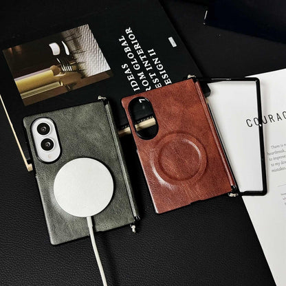 For Galaxy Z Fold8 5G Side Clamp Hinge Crazy Horse Texture Magnetic Leather Phone Case - Light Brown - EDA009947001E