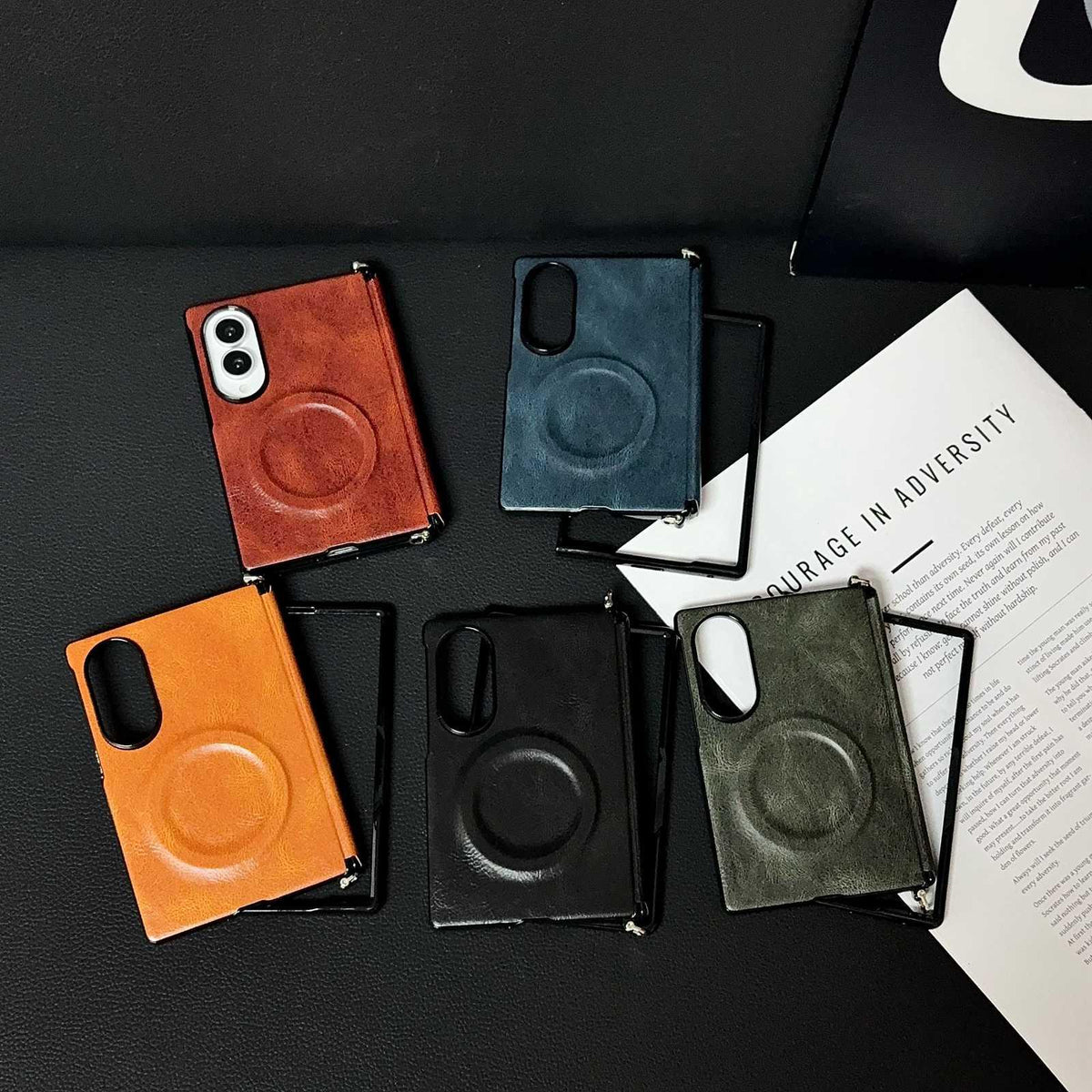 For Galaxy Z Fold8 5G Side Clamp Hinge Crazy Horse Texture Magnetic Leather Phone Case - Light Brown - EDA009947001E