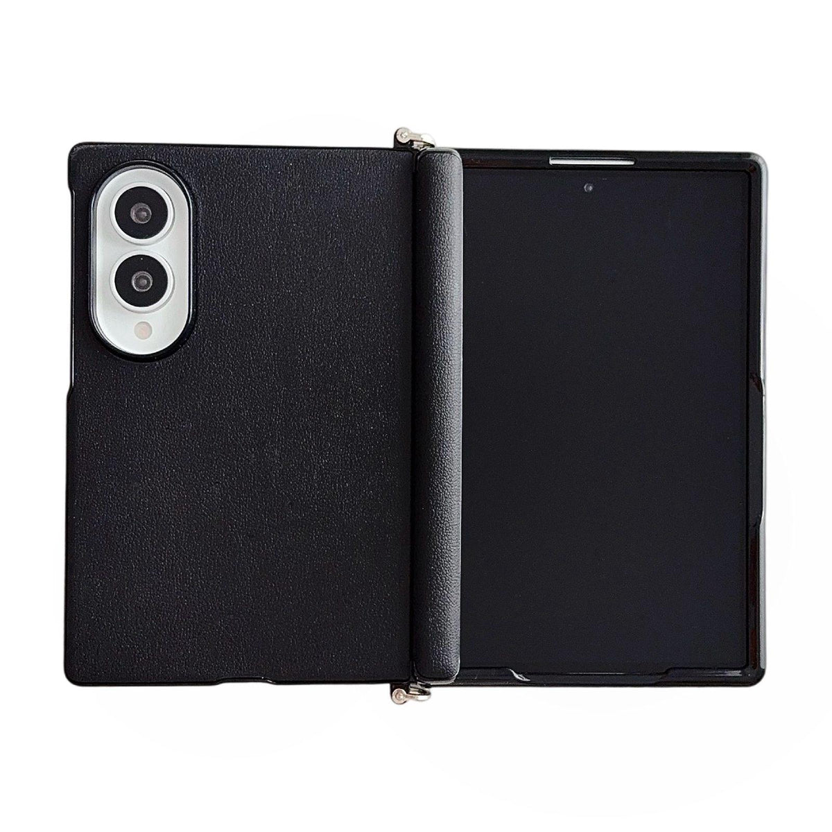 For Galaxy Z Fold8 5G Side Clamp Central Axis Morandi Solid Color Leather Texture Phone Case - Black - EDA009947501A