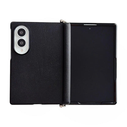 For Galaxy Z Fold8 5G Side Clamp Central Axis Morandi Solid Color Leather Texture Phone Case - Black - EDA009947501A