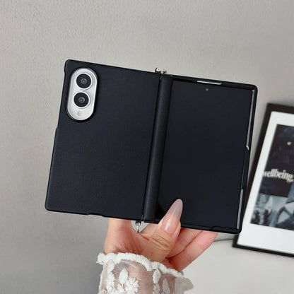 For Galaxy Z Fold8 5G Side Clamp Central Axis Morandi Solid Color Leather Texture Phone Case - Black - EDA009947501A
