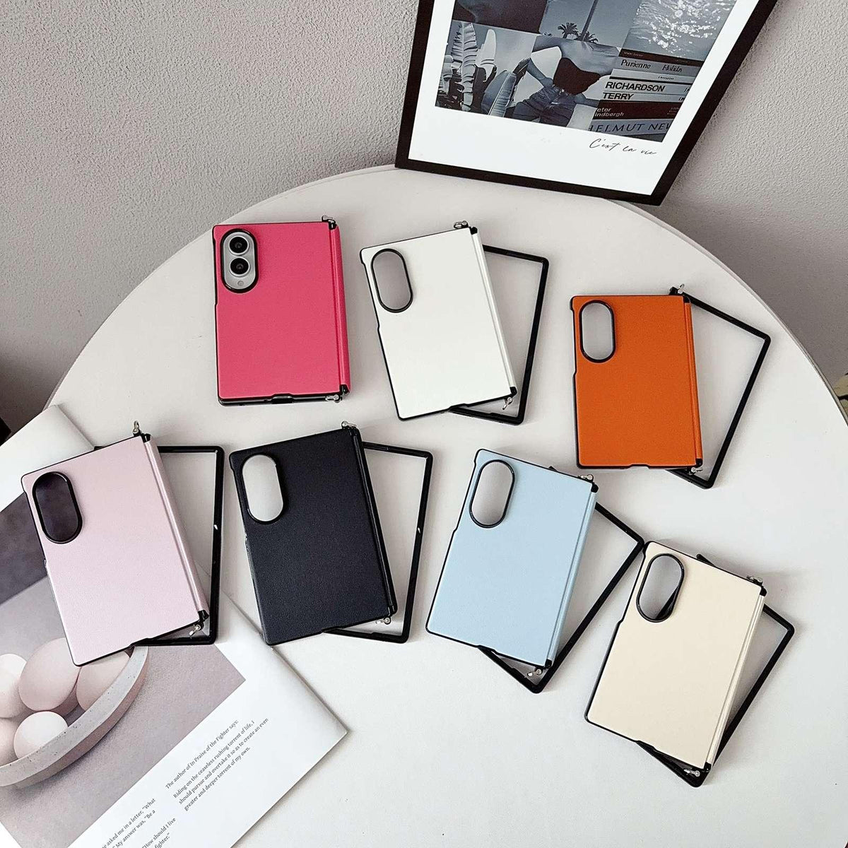 For Galaxy Z Fold8 5G Side Clamp Central Axis Morandi Solid Color Leather Texture Phone Case - Black - EDA009947501A