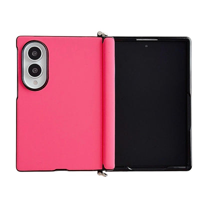 For Galaxy Z Fold8 5G Side Clamp Central Axis Morandi Solid Color Leather Texture Phone Case - Rose Red - EDA009947501B