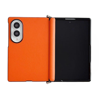 For Galaxy Z Fold8 5G Side Clamp Central Axis Morandi Solid Color Leather Texture Phone Case - Brown - EDA009947501C
