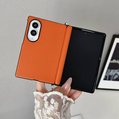 For Galaxy Z Fold8 5G Side Clamp Central Axis Morandi Solid Color Leather Texture Phone Case - Brown - EDA009947501C