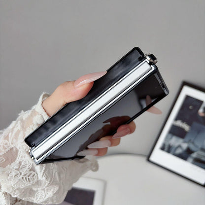For Galaxy Z Fold8 5G Side Clamp Central Axis Morandi Solid Color Leather Texture Phone Case - Brown - EDA009947501C