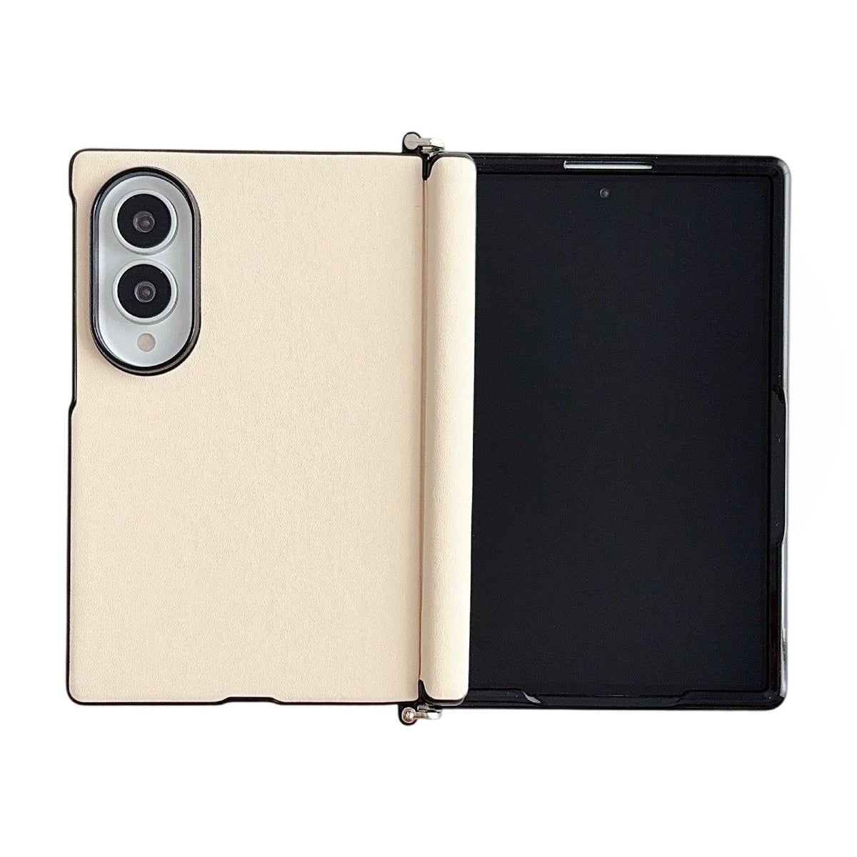 For Galaxy Z Fold8 5G Side Clamp Central Axis Morandi Solid Color Leather Texture Phone Case - Khaki - EDA009947501D