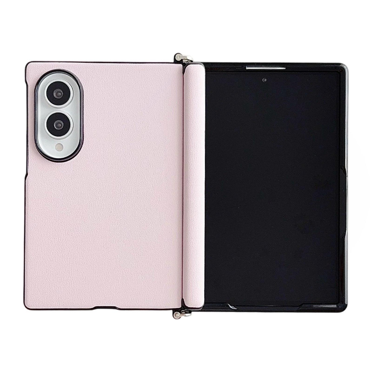 For Galaxy Z Fold8 5G Side Clamp Central Axis Morandi Solid Color Leather Texture Phone Case - Pink - EDA009947501E